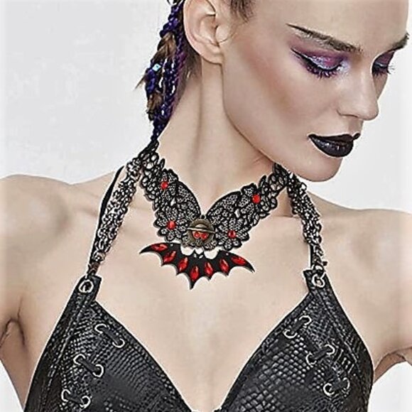 HALLOWEEN GOTH LACE CHOKER NECKLACE COSPLAY COSTUME - Picture 1 of 9